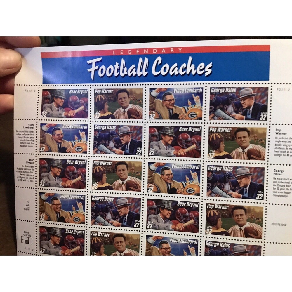 Scott 3143-46-Legendary Football Coaches Sheet of 20 32 Cent Stamps